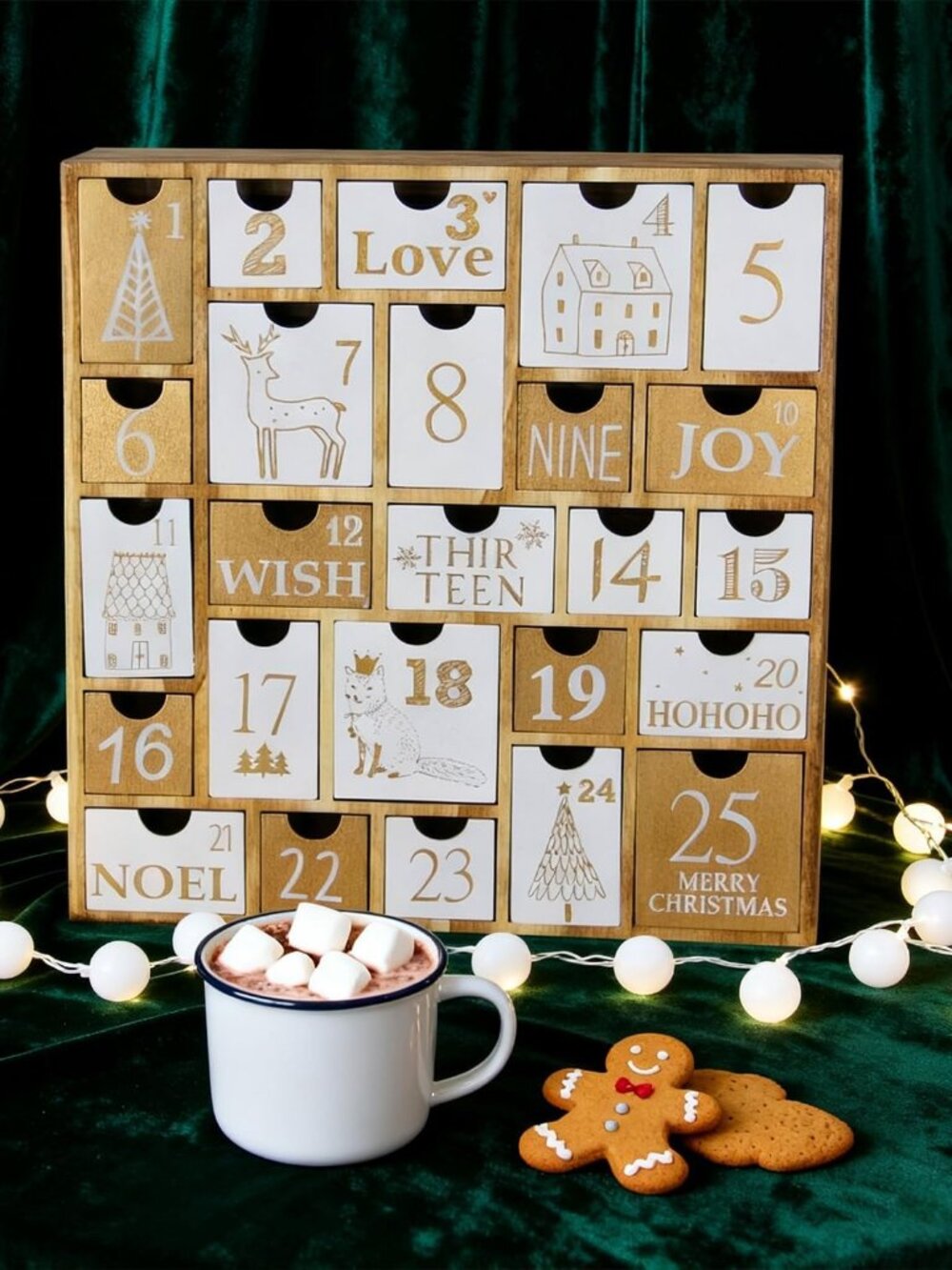 Advent Calendar with 25 Drawers Countdown to Christmas, Refillable Wooden Advent - Picture 5 of 7